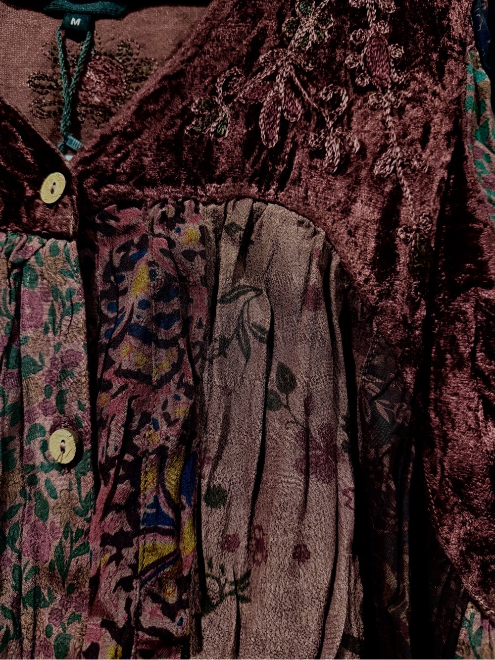 Young Threads Burgundy Velvet Embroidered Patchwork Tunic - Picture 5 of 10